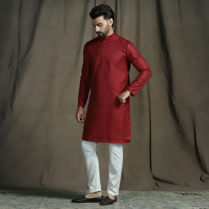Classic Red Ogee Jaal Patterned Kurta