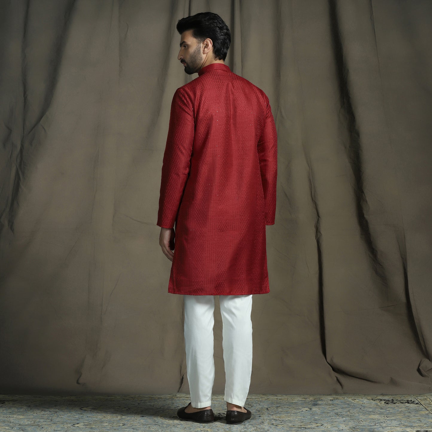 Classic Red Ogee Jaal Patterned Kurta