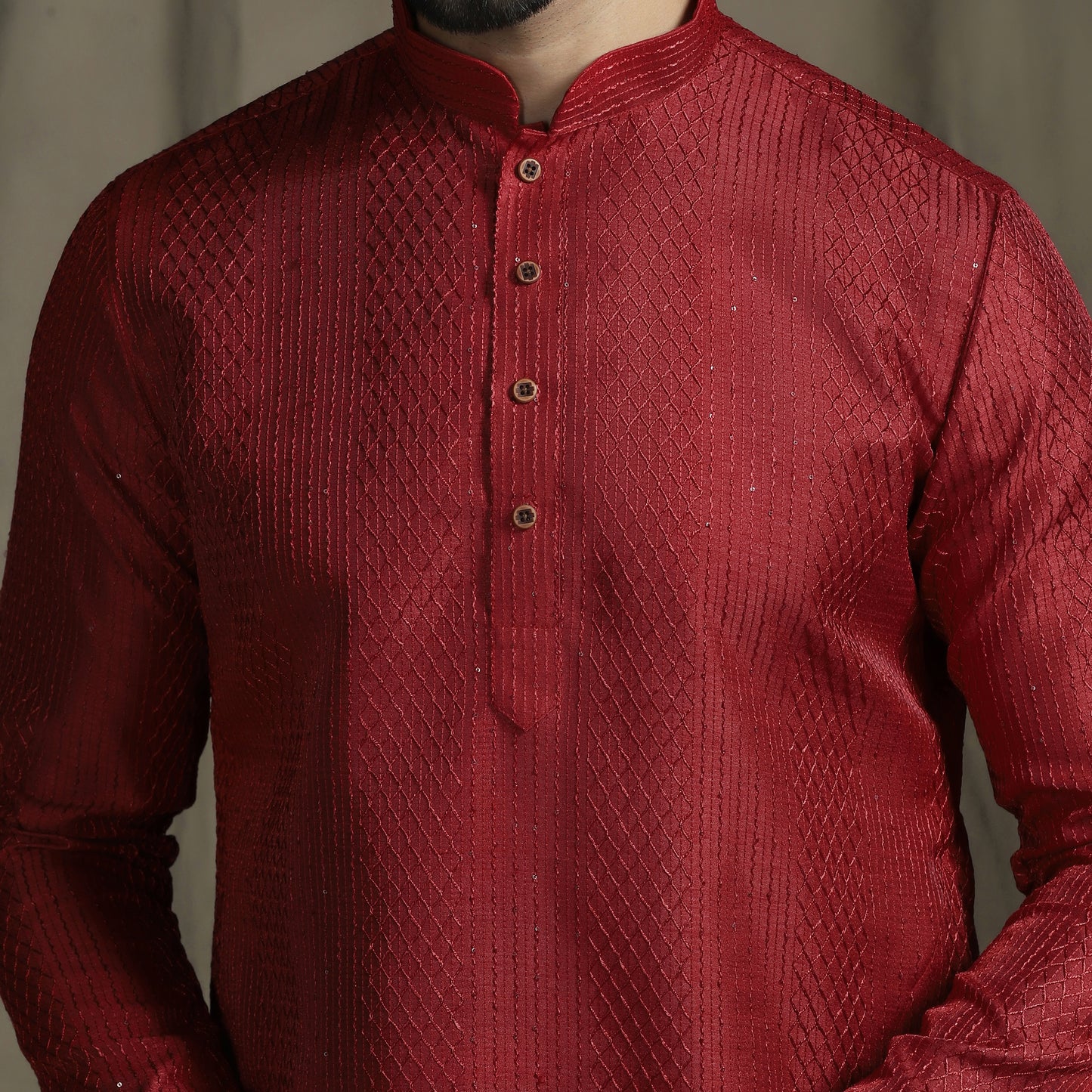 Classic Red Ogee Jaal Patterned Kurta