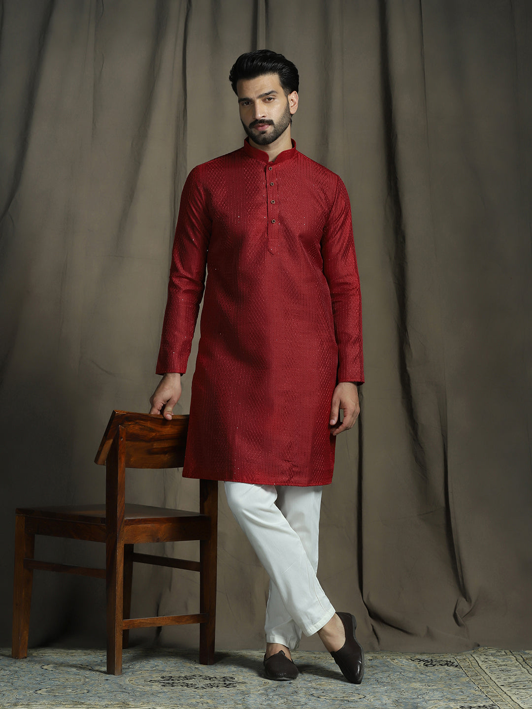 Red Ethnic Motifs Kurta Set