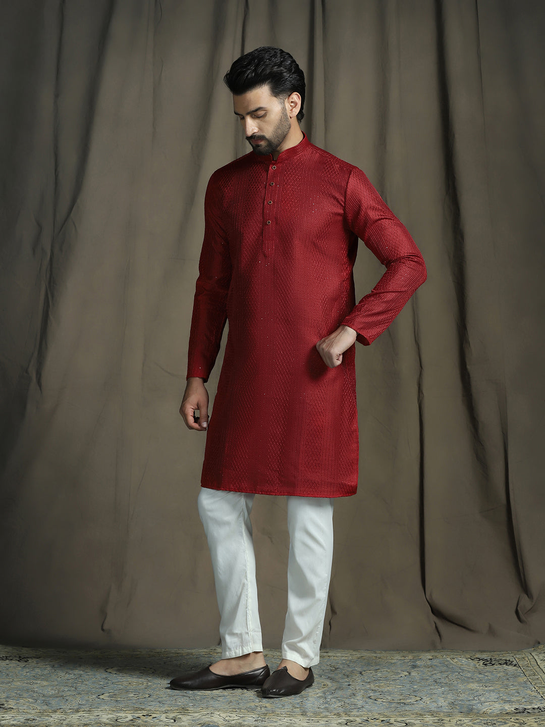 Red Ethnic Motifs Kurta Set
