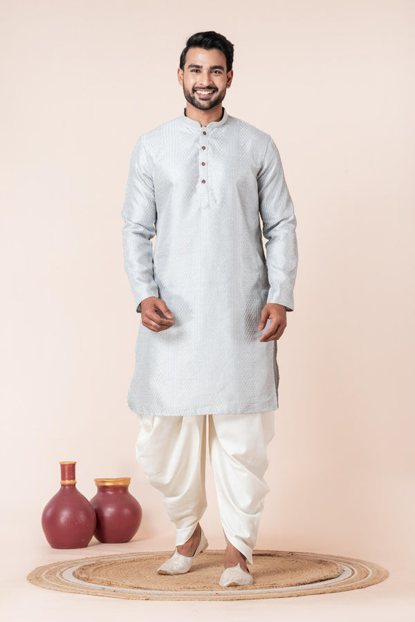 Grey Silk Jacquard Dhoti Kurta Set