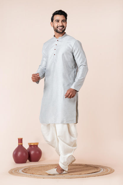 Grey Silk Jacquard Dhoti Kurta Set