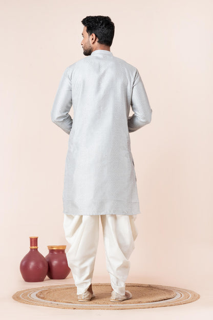 Grey Silk Jacquard Dhoti Kurta Set