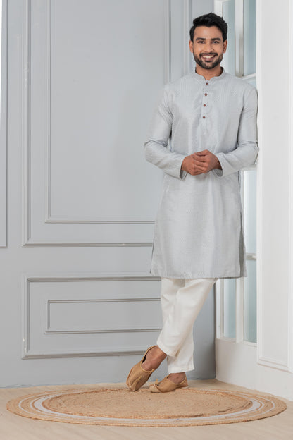 Grey Art Silk Embroidered Kurta Pajama Set