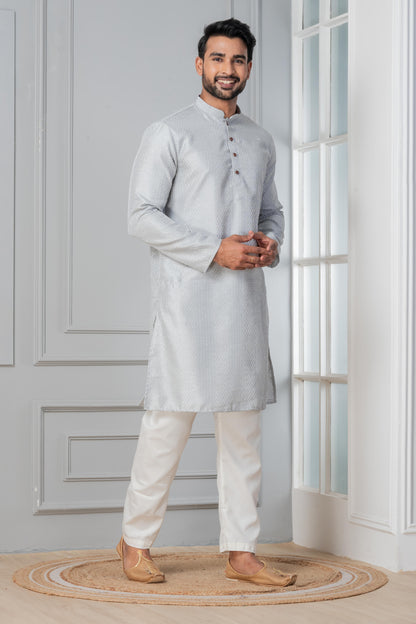 Grey Art Silk Embroidered Kurta Pajama Set