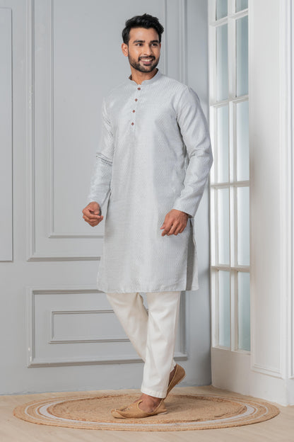 Grey Art Silk Embroidered Kurta Pajama Set