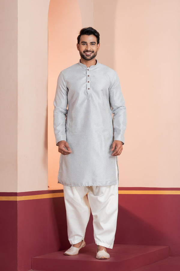 Grey Jacquard Kurta Set