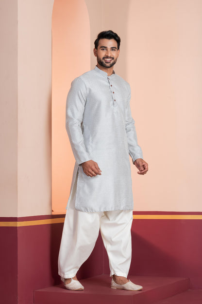 Grey Jacquard Kurta Set