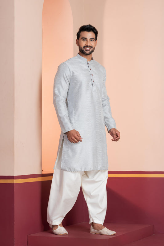 Grey Jacquard Kurta Set