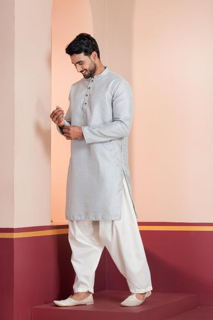 Grey Jacquard Kurta Set