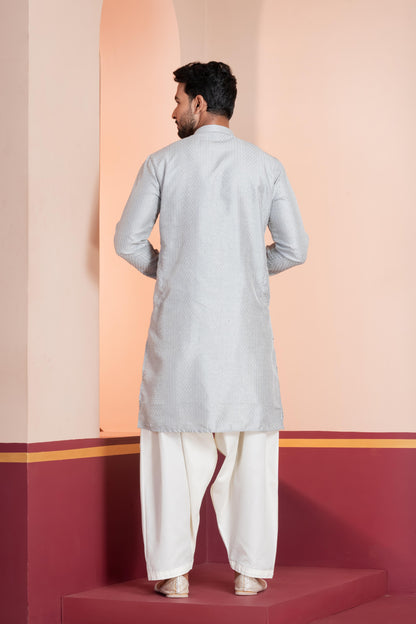 Grey Jacquard Kurta Set