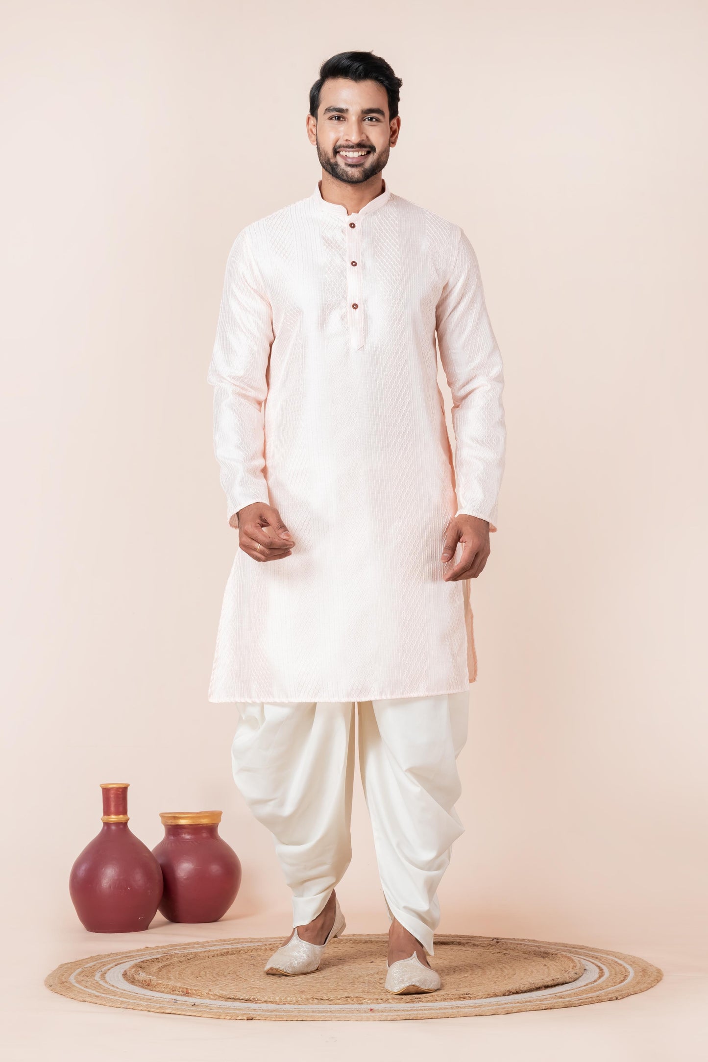 Cream Jacquard Dhoti Kurta
