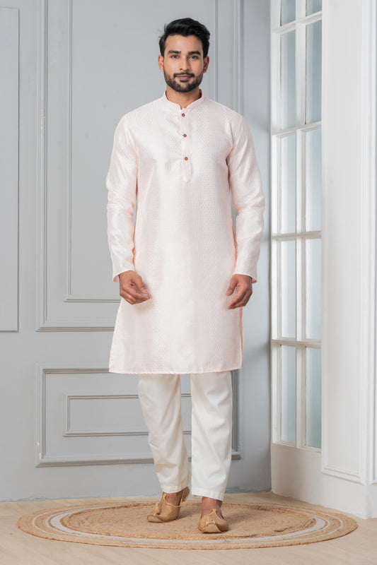 Peach Silk Embroidered Kurta Set