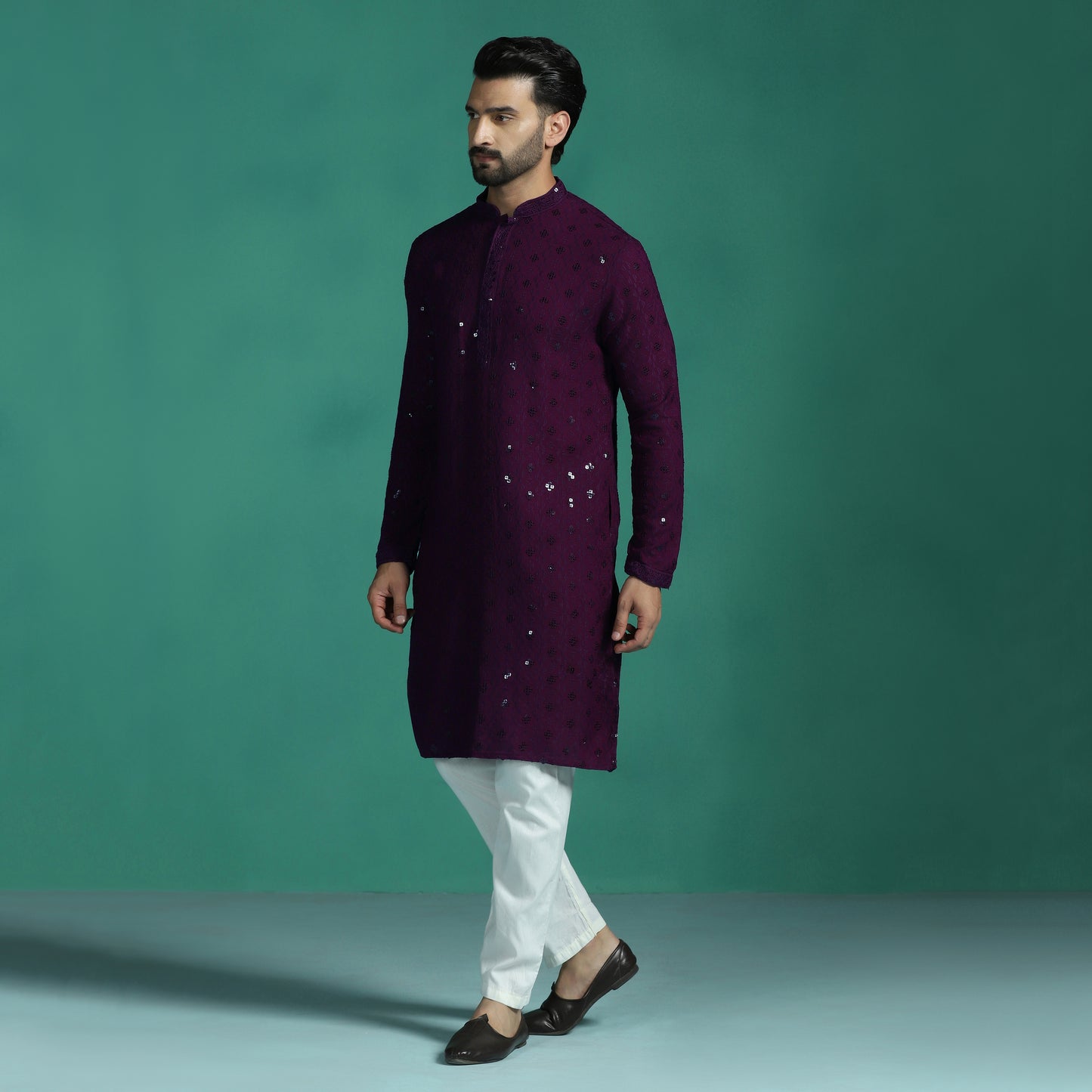 Purple Sequins Work Kurta