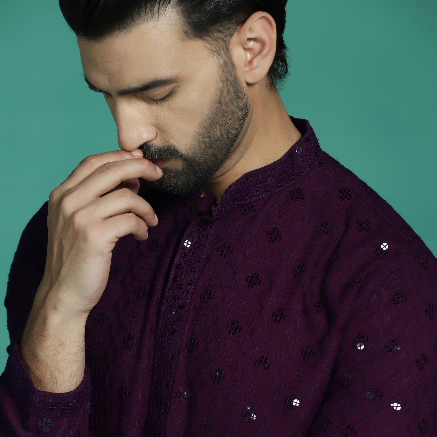 Purple Sequins Work Kurta