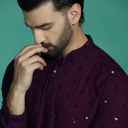 Purple Sequins Work Kurta