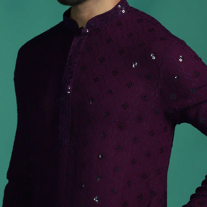 Purple Sequins Work Kurta