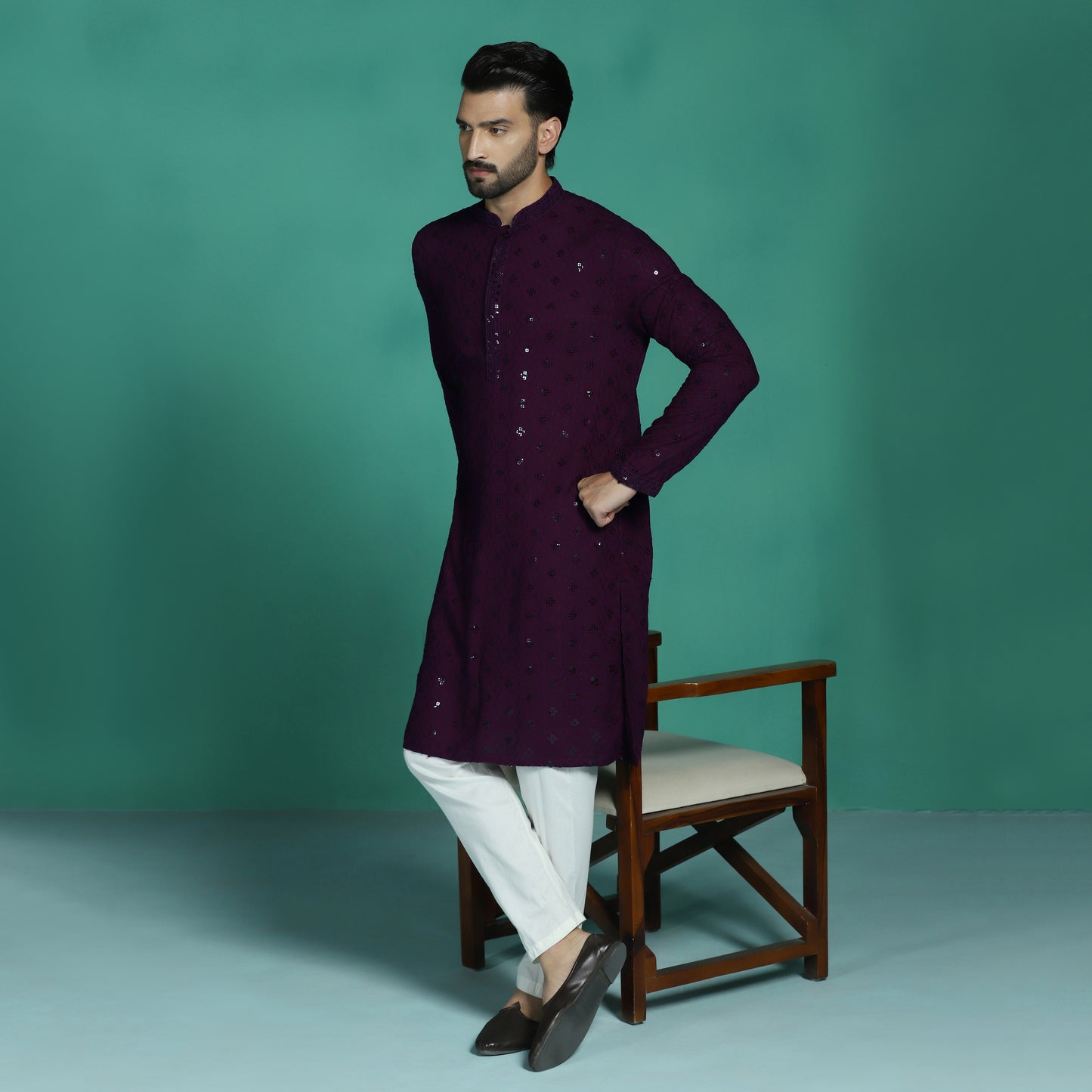 Purple Sequins Work Kurta