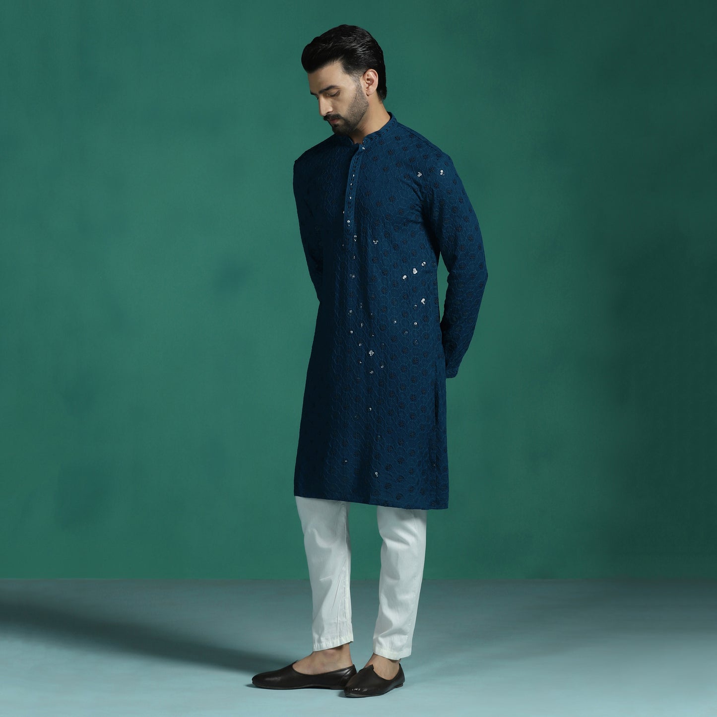 Blue Mirror Work Embroidered Kurta