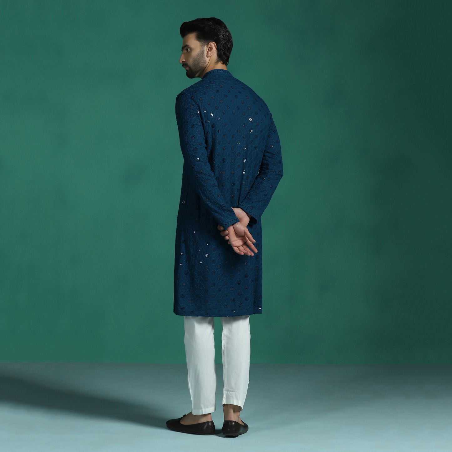 Blue Mirror Work Embroidered Kurta