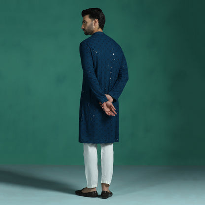 Blue Mirror Work Embroidered Kurta