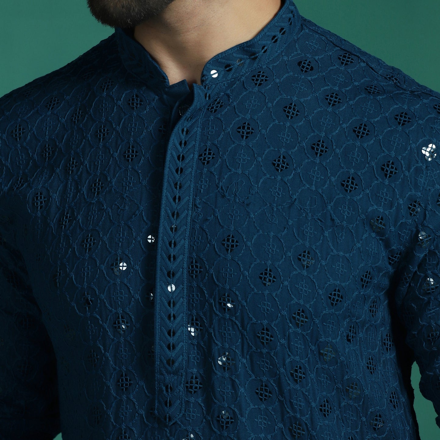 Blue Mirror Work Embroidered Kurta
