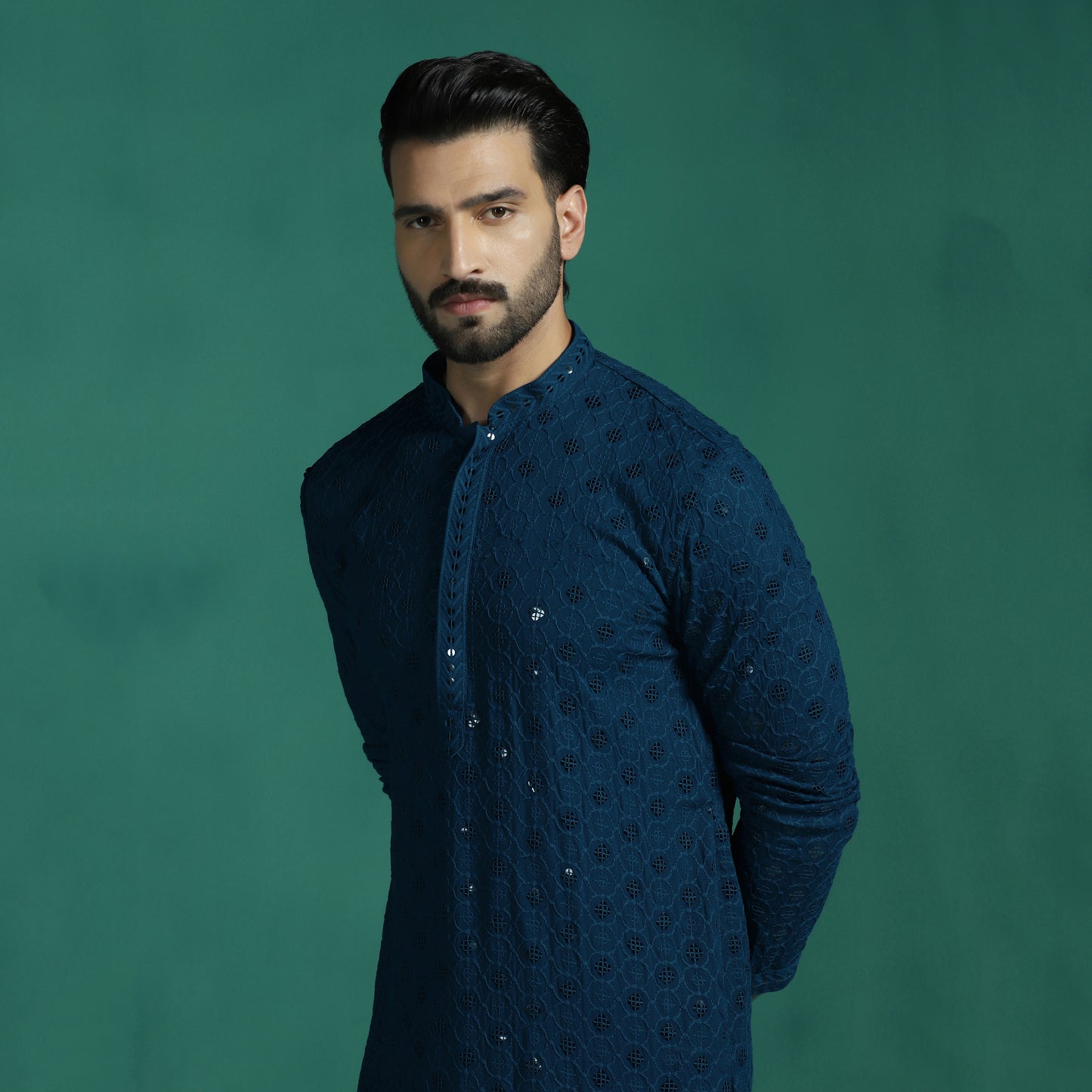 Blue Mirror Work Embroidered Kurta
