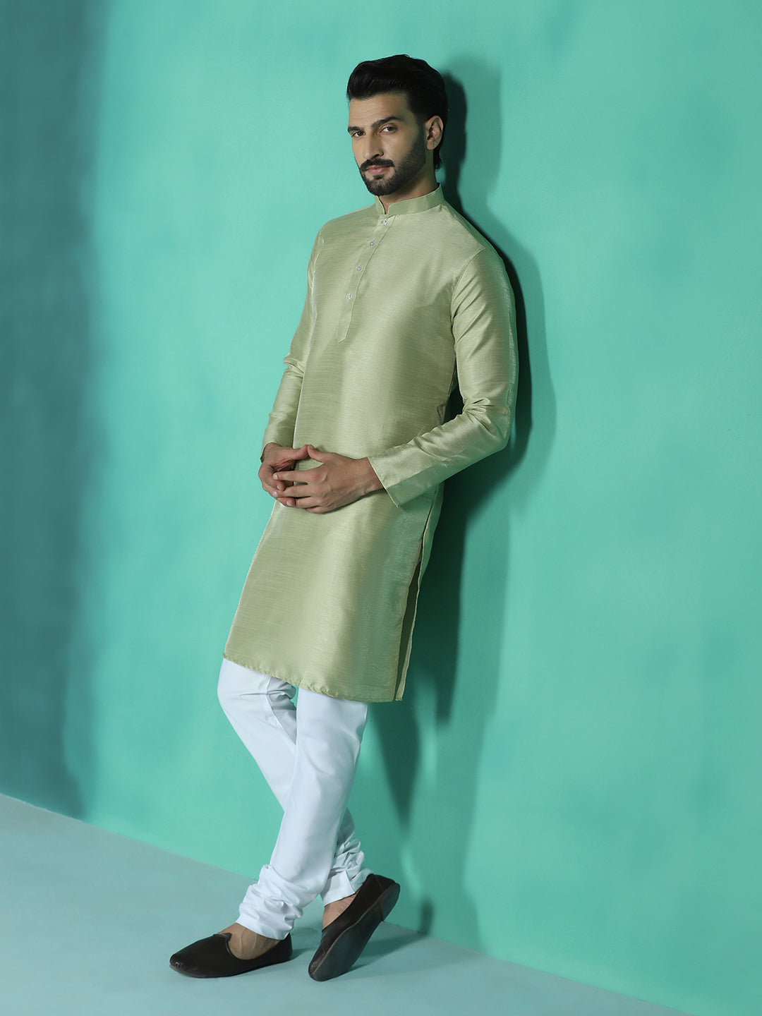 Pista Green Silk Kurta