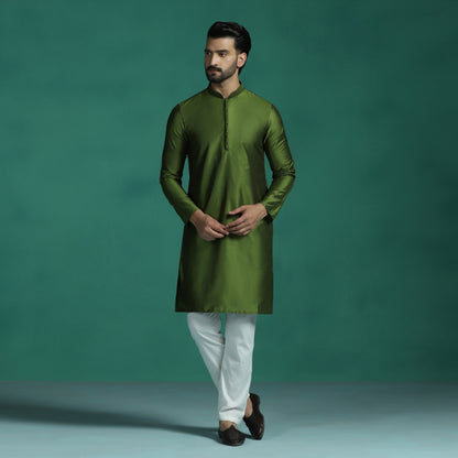 Elegant Olive Green Katan Silk Kurta