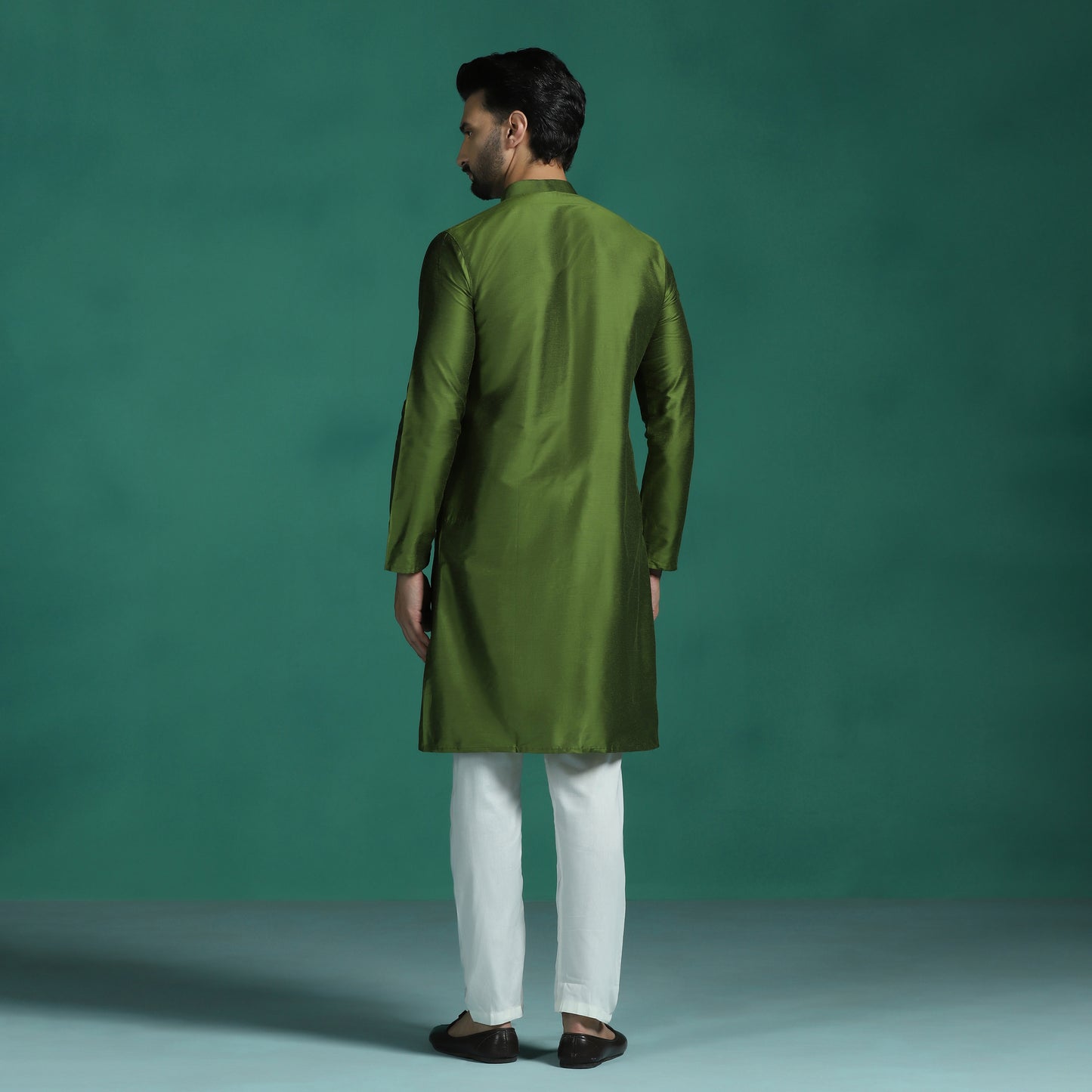 Elegant Olive Green Katan Silk Kurta