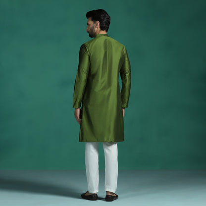 Elegant Olive Green Katan Silk Kurta