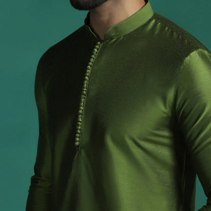 Elegant Olive Green Katan Silk Kurta