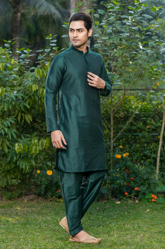 Bottle Green Dupion Silk