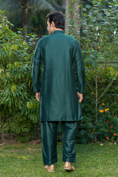 Bottle Green Dupion Silk