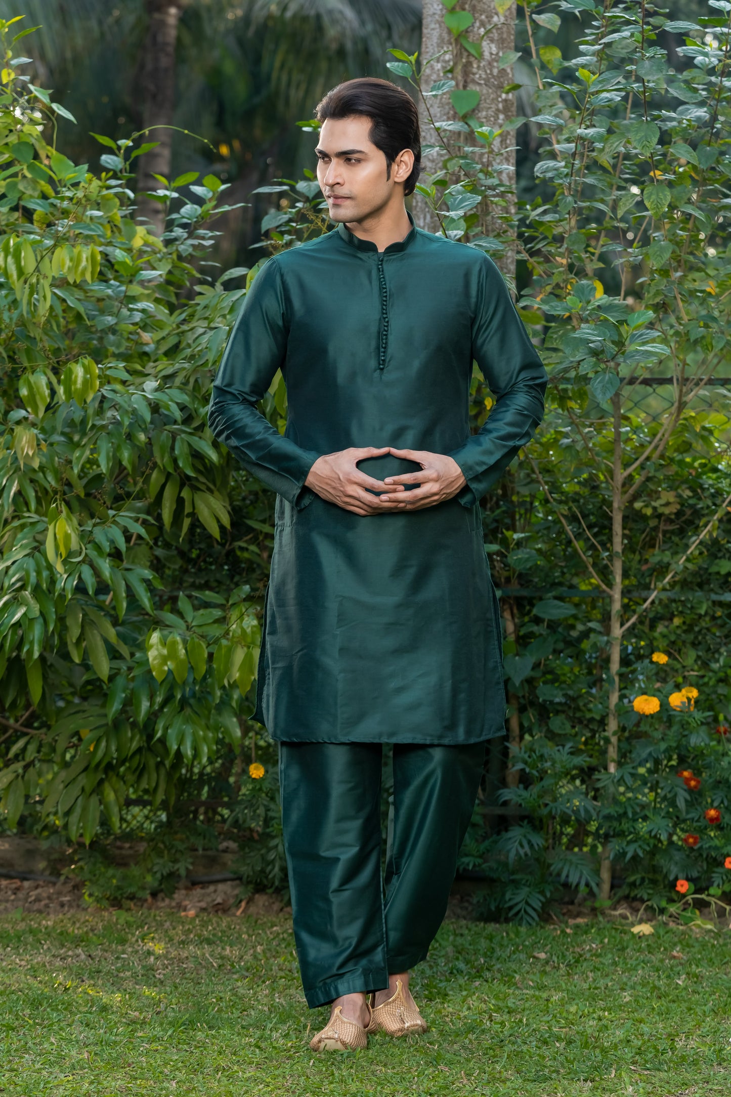Bottle Green Dupion Silk