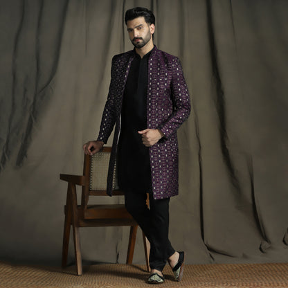 Exquisite Purple Velvet Indo Western sherwani