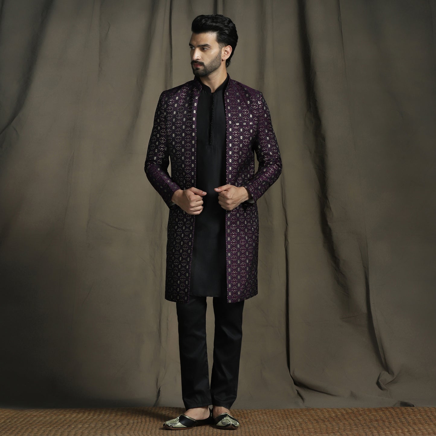 Exquisite Purple Velvet Indo Western sherwani