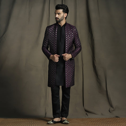 Exquisite Purple Velvet Indo Western sherwani