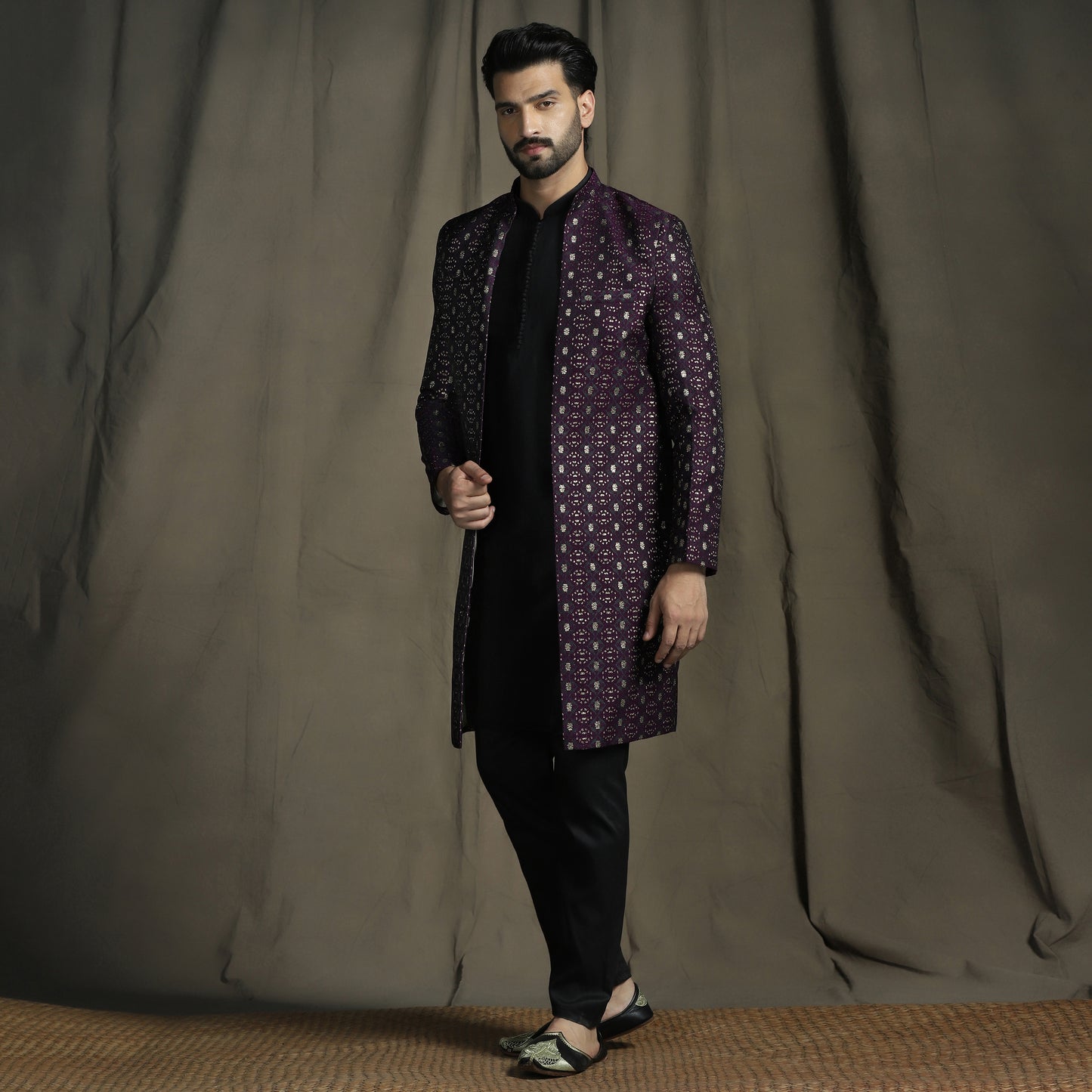 Exquisite Purple Velvet Indo Western sherwani