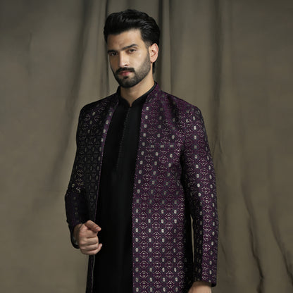 Exquisite Purple Velvet Indo Western sherwani