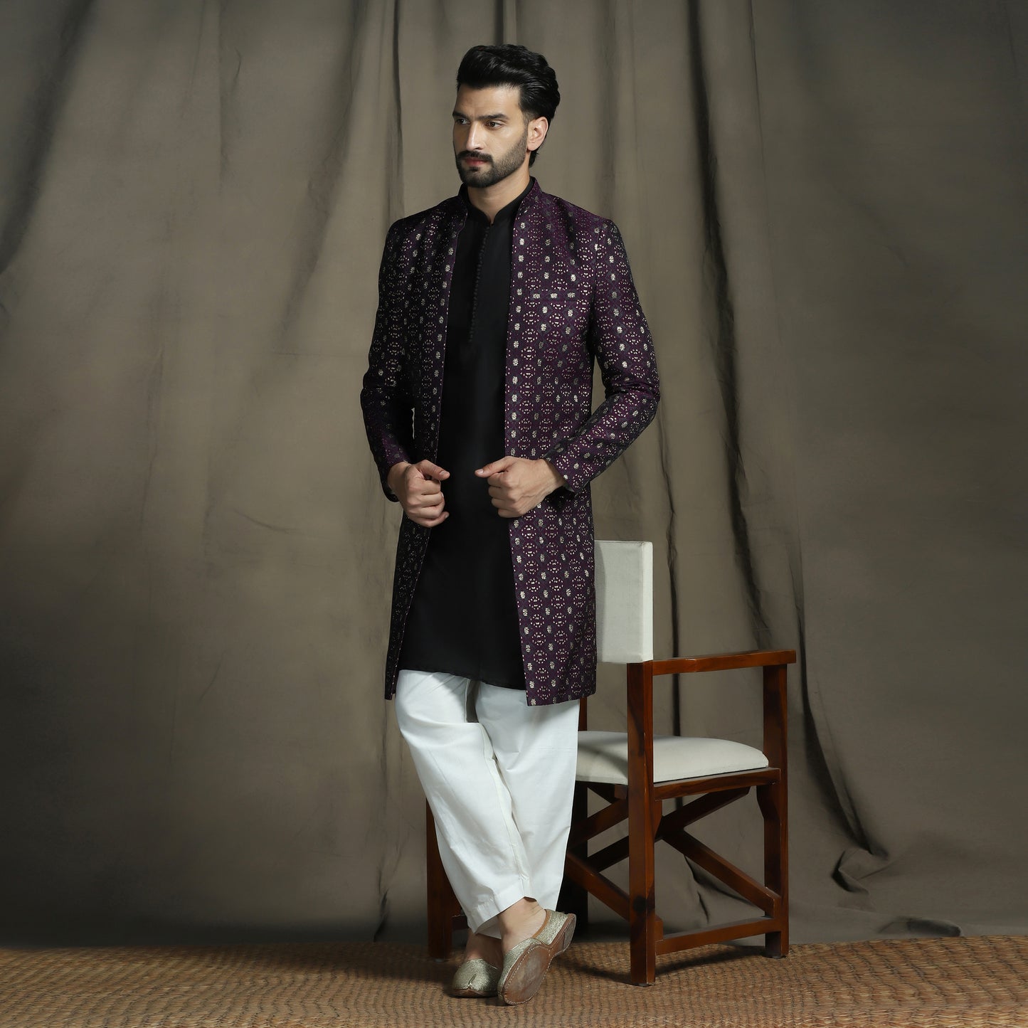 Regal Purple Velvet Elegance Sherwani