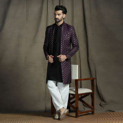 Regal Purple Velvet Elegance Sherwani