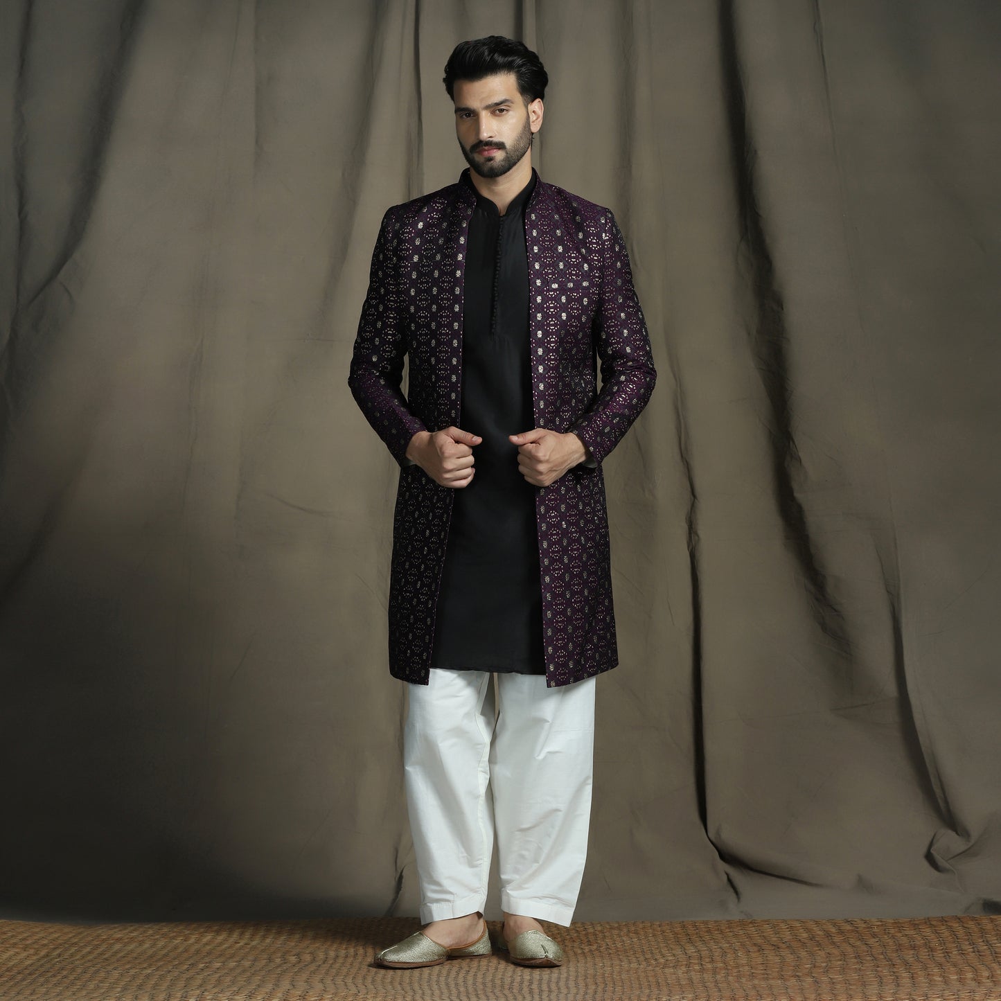 Regal Purple Velvet Elegance Sherwani