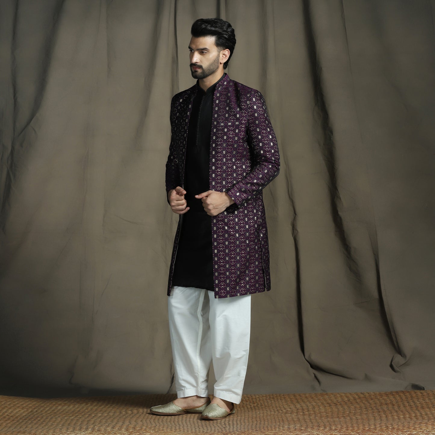 Regal Purple Velvet Elegance Sherwani