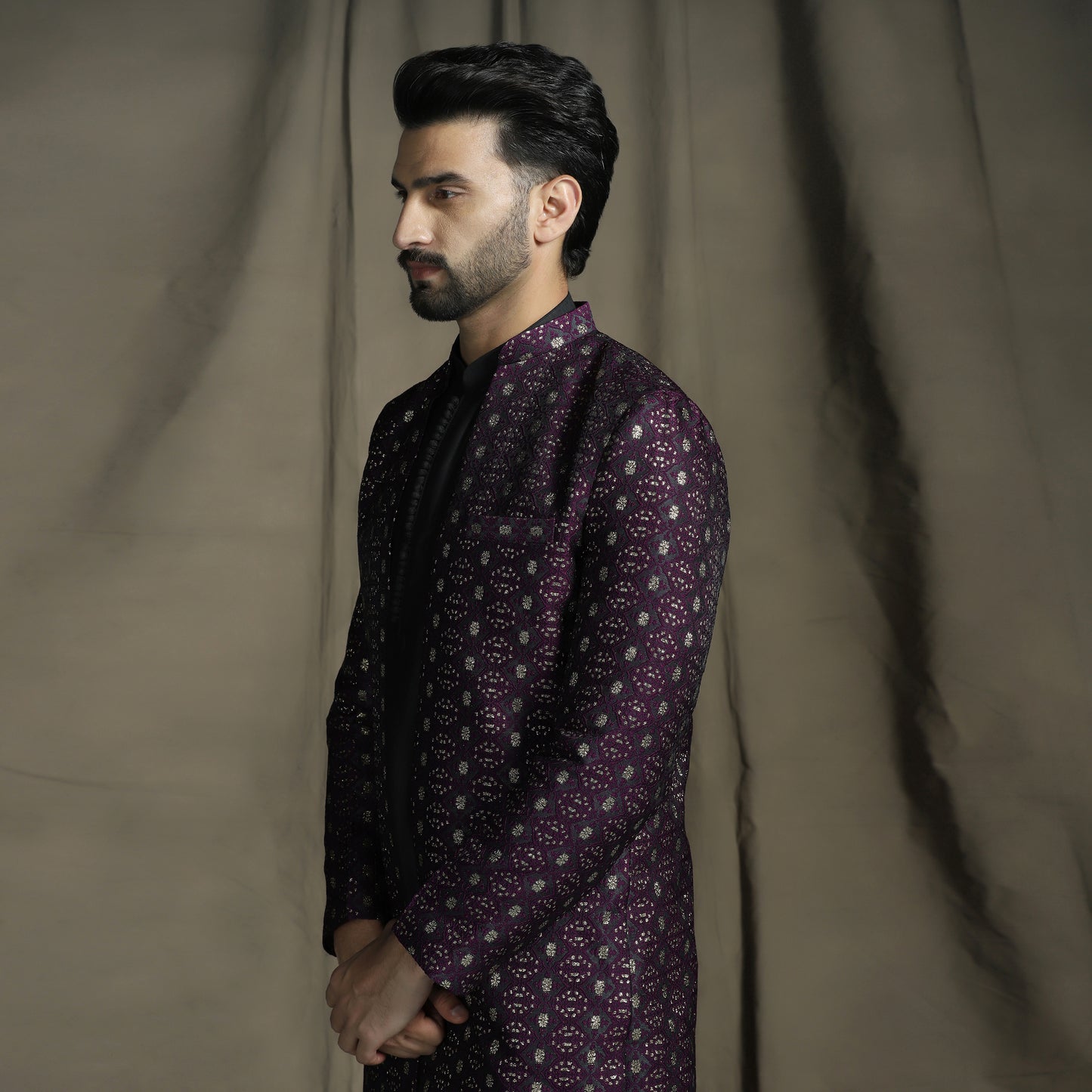 Regal Purple Velvet Elegance Sherwani