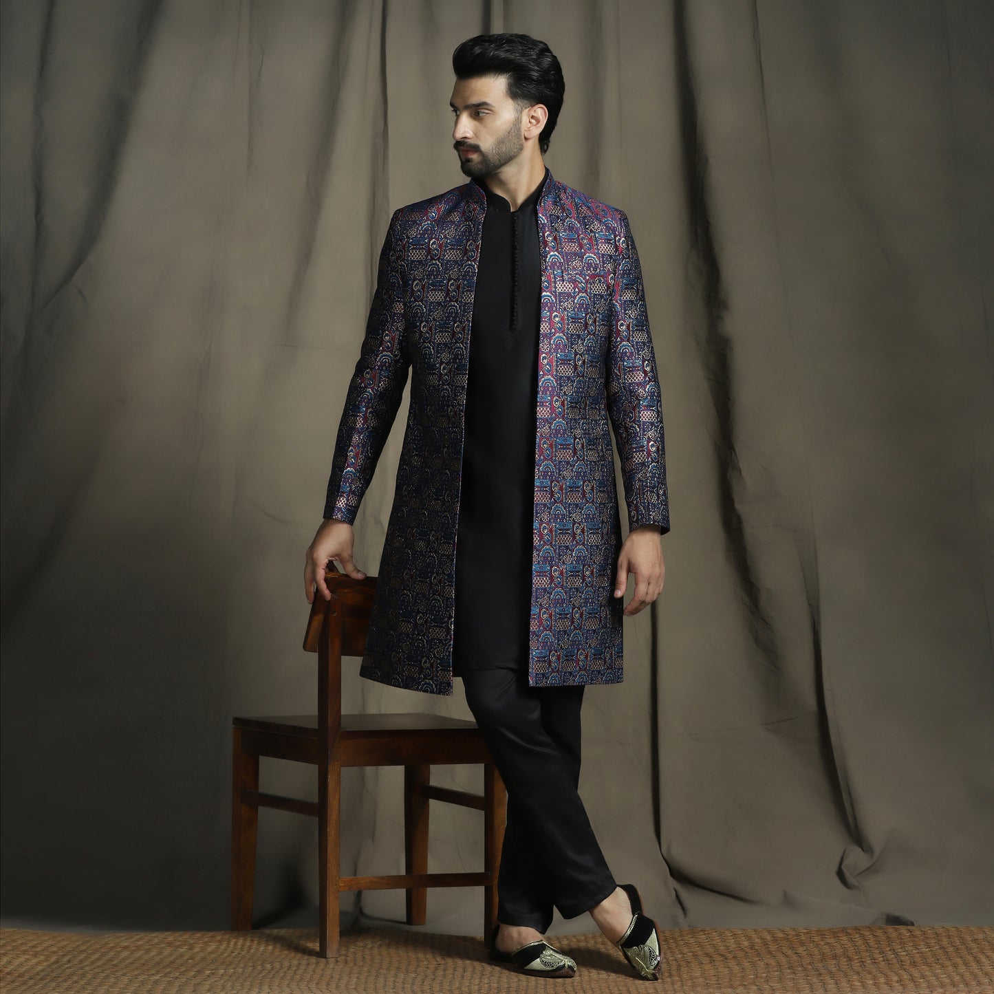 Kisah Jacquard Open-Front Sherwani