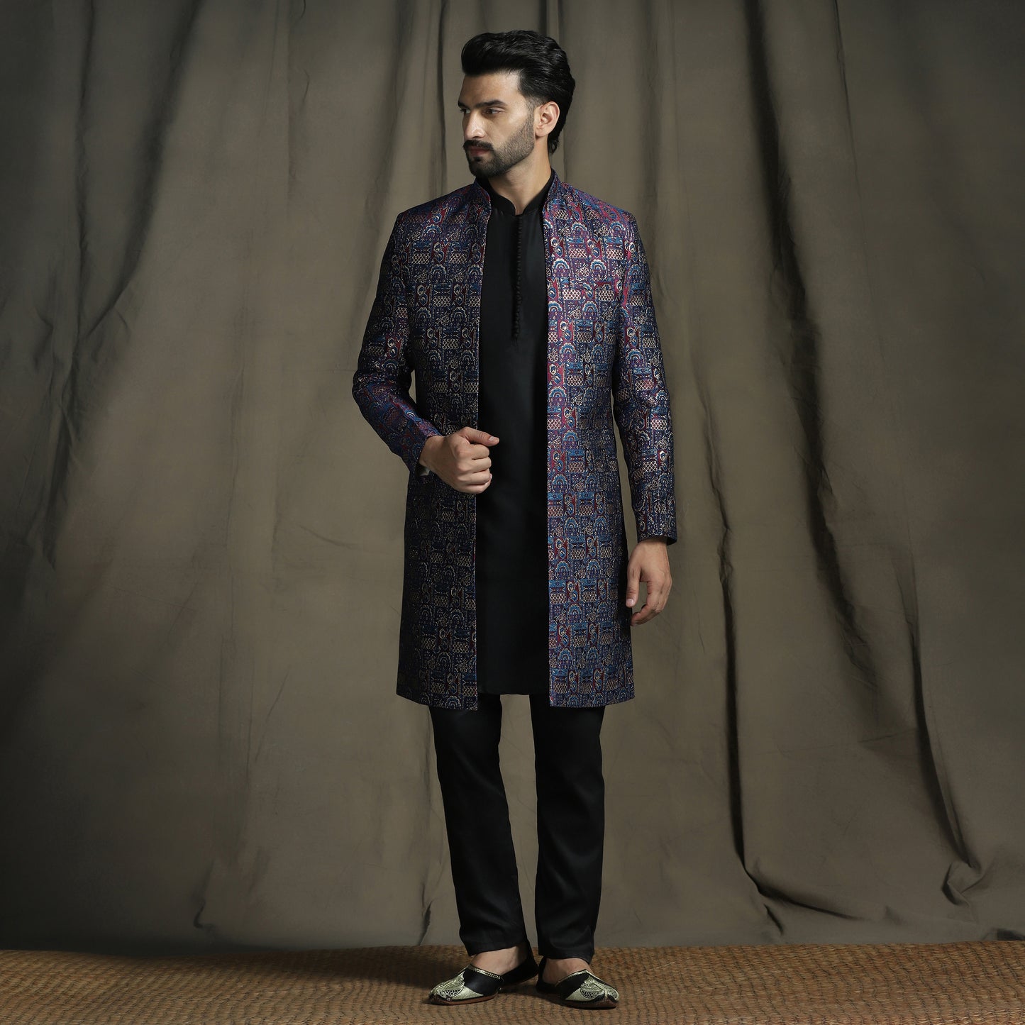 Kisah Jacquard Open-Front Sherwani