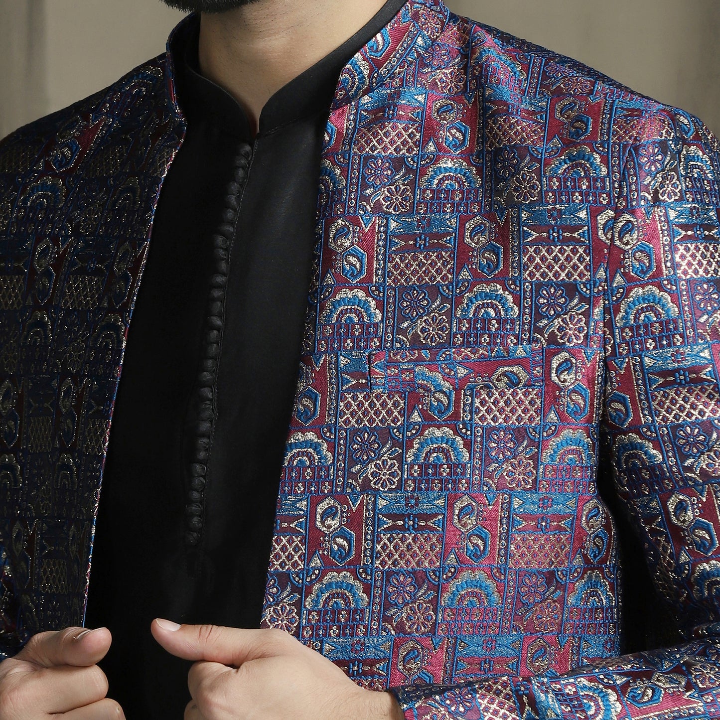 Kisah Jacquard Open-Front Sherwani