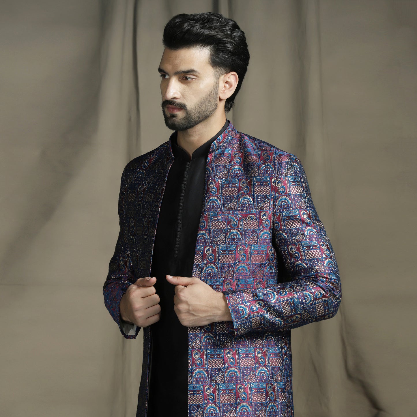 Kisah Jacquard Open-Front Sherwani